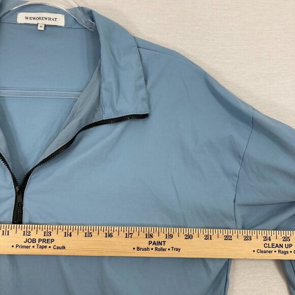 WeWoreWhat Revolve Cropped Quarter Zip Pullover Solid- Dusty Blue XS - Picture 7 of 11